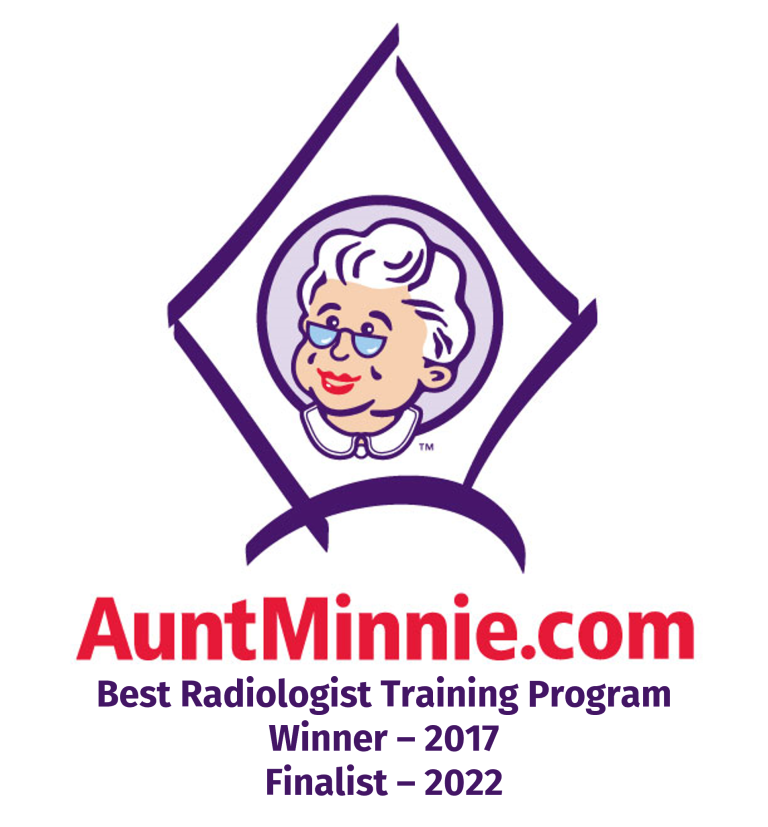 AuntMinnie.com logo and note that for Best Radiologist Training Program, we were a winner in 2017 and a finalist in 2022