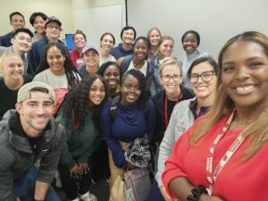 Medical students who attended the mentorship event post with radiology faculty.