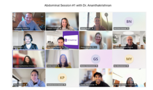 A screenshot of the participants during the abdominal session.